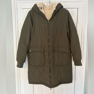 Olive Quilted Hooded Coat